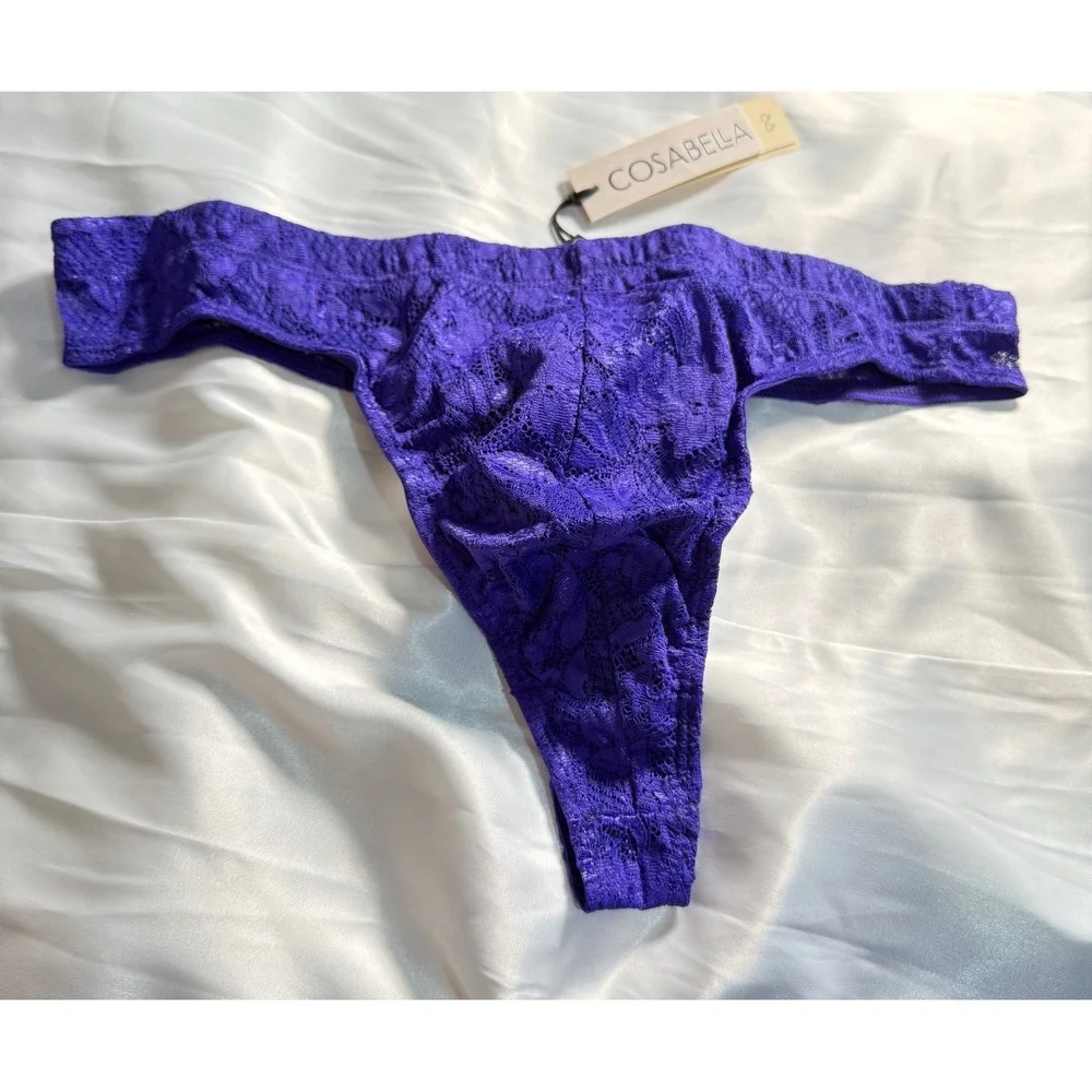 Cosabella Never Say Never Men's Lace G-String Thong Violet Sexy Italian Lace‎ XL